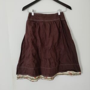 Chic Brown A-Line Skirt with Floral Hem Cotton Medium Size
